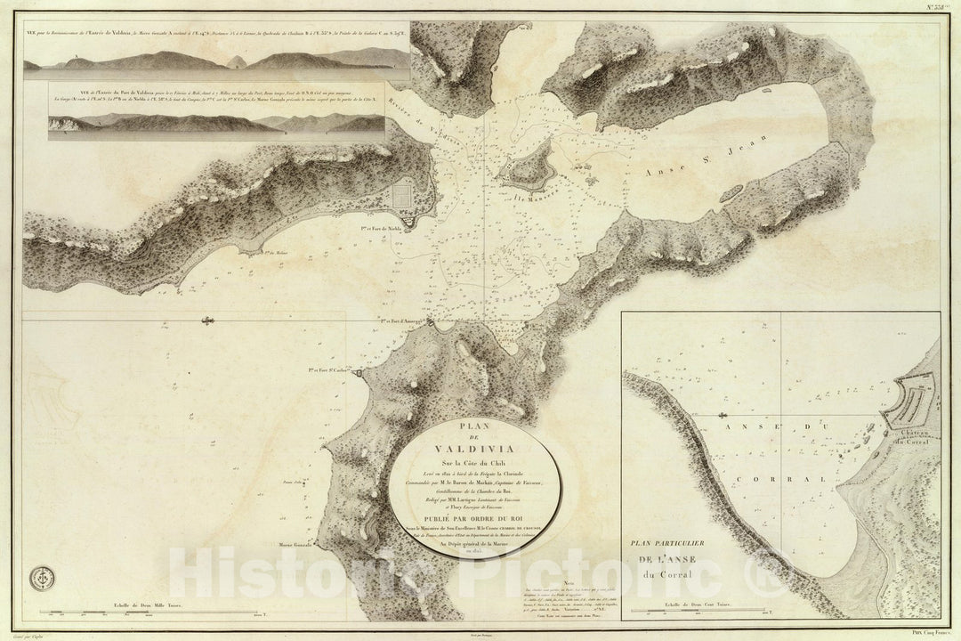 Historic Wall Map : Chile, Valdivia Region (Chile) Chart Map, Valdivia. 1825 , Vintage Wall Art