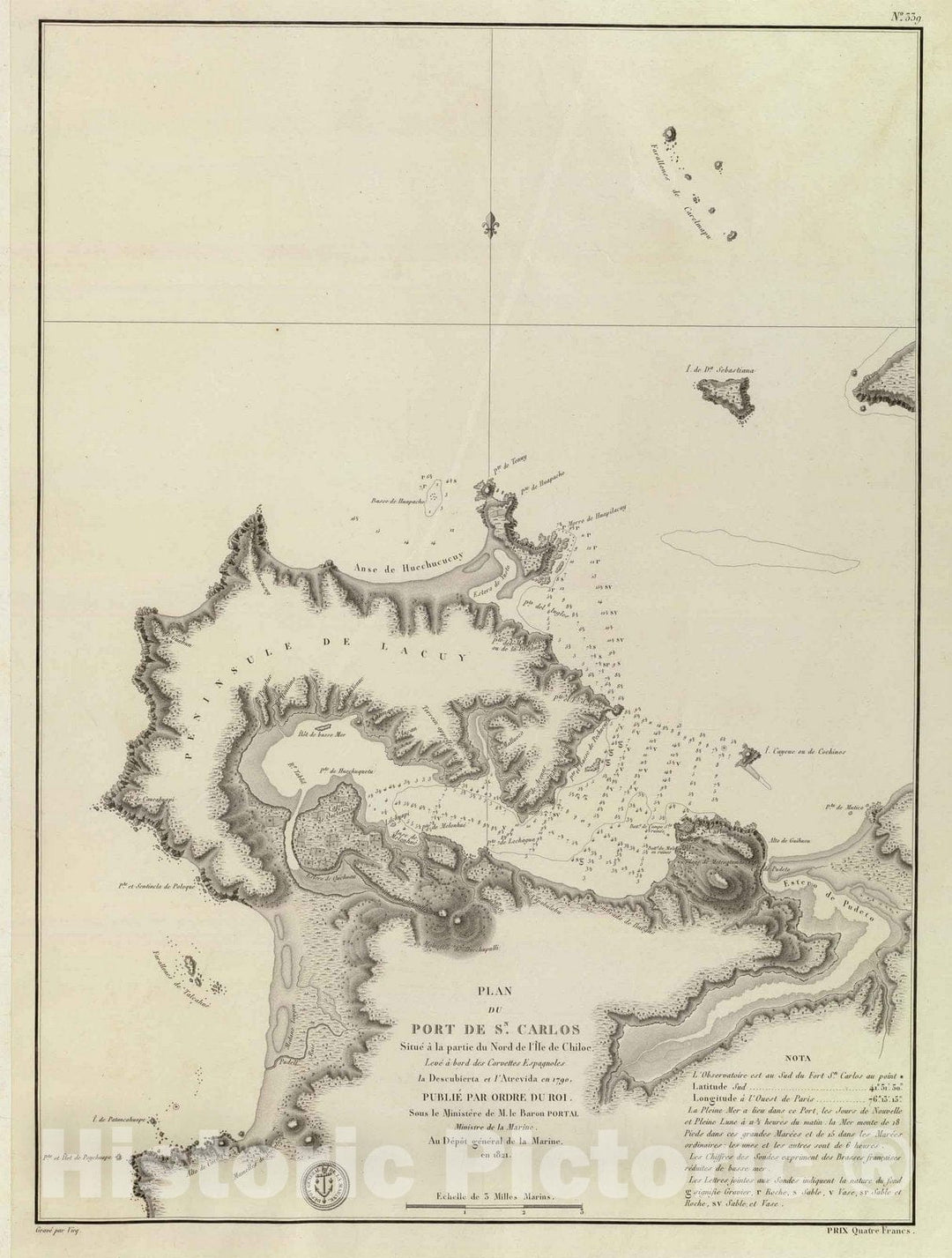 Historic Map : Chile, Chart Map, Sn. Carlos, Port de. 1821 , Vintage Wall Art