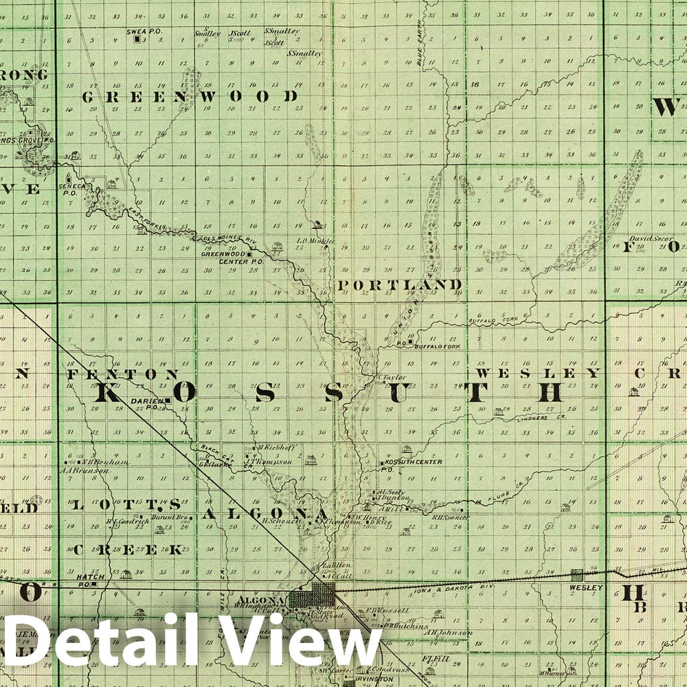 Historic Map : State Atlas Map, Counties of Emmet, Palo Alto, Kossuth, Winnebago and Hancock, State of Iowa. 1875 - Vintage Wall Art