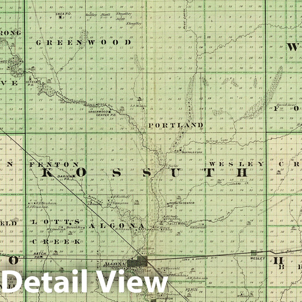 Historic Map : State Atlas Map, Counties of Emmet, Palo Alto, Kossuth, Winnebago and Hancock, State of Iowa. 1875 - Vintage Wall Art