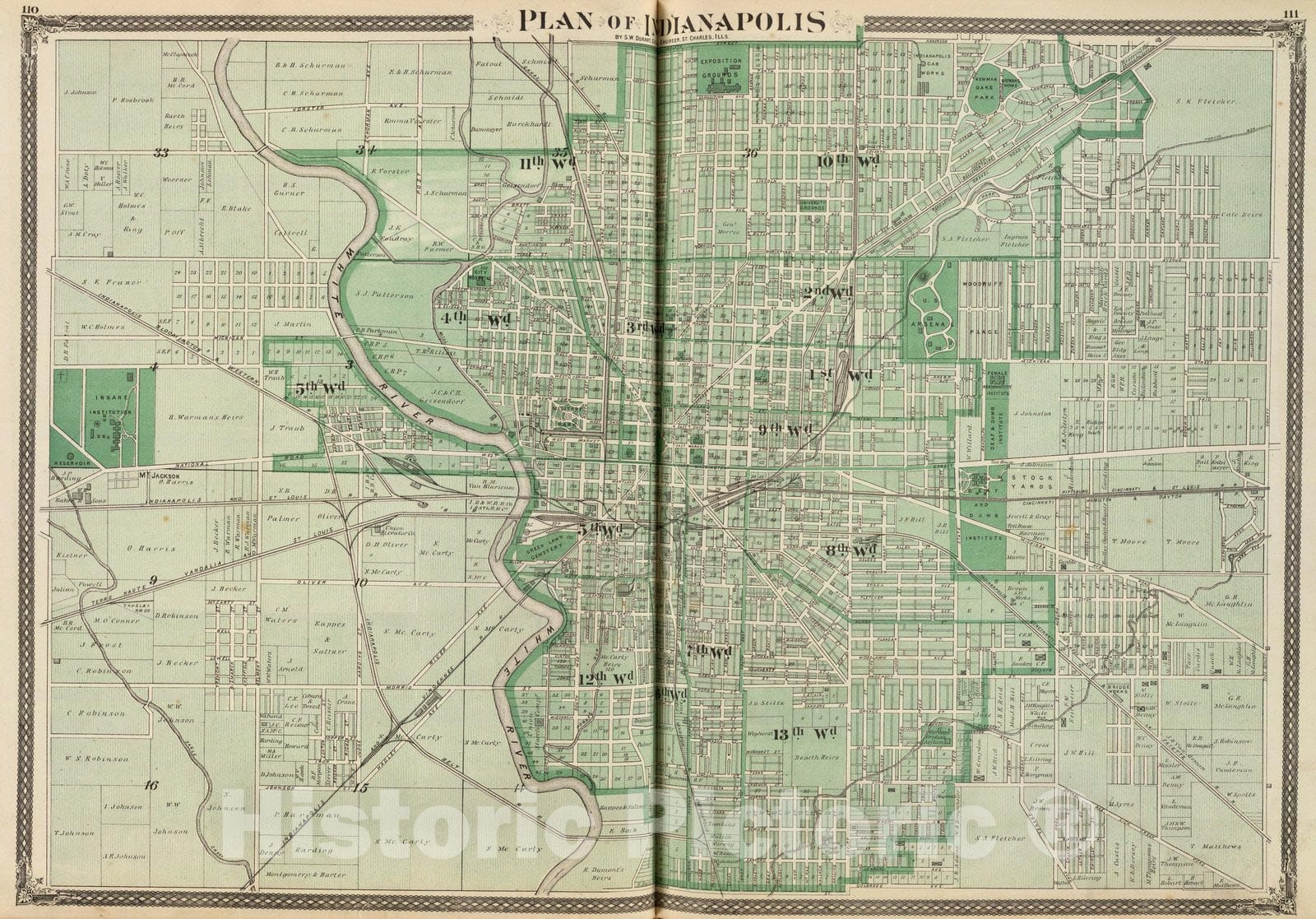 Historic Map : State Atlas Map, Plan of Indianapolis. 1876 - Vintage Wall Art