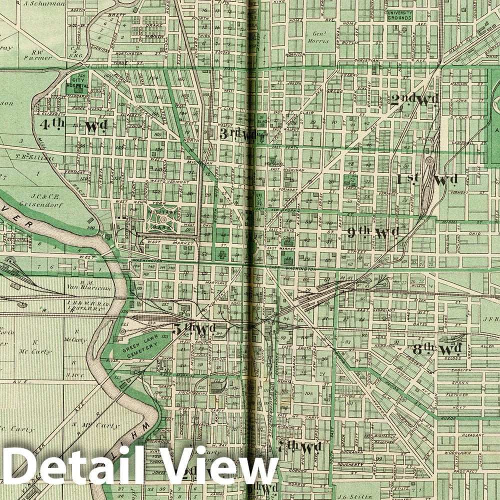 Historic Map : State Atlas Map, Plan of Indianapolis. 1876 - Vintage Wall Art