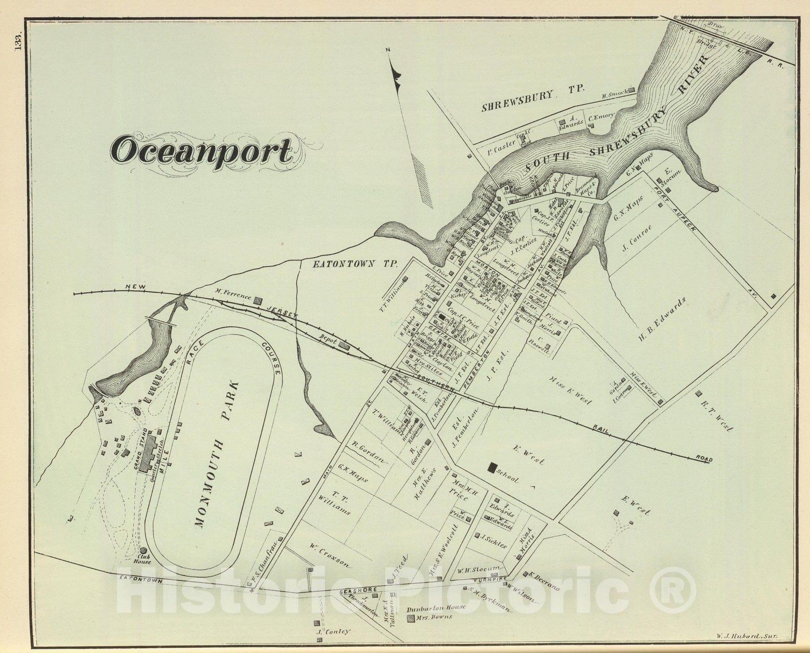 Historic Map : State Atlas Map, Oceanport. 1878 - Vintage Wall Art