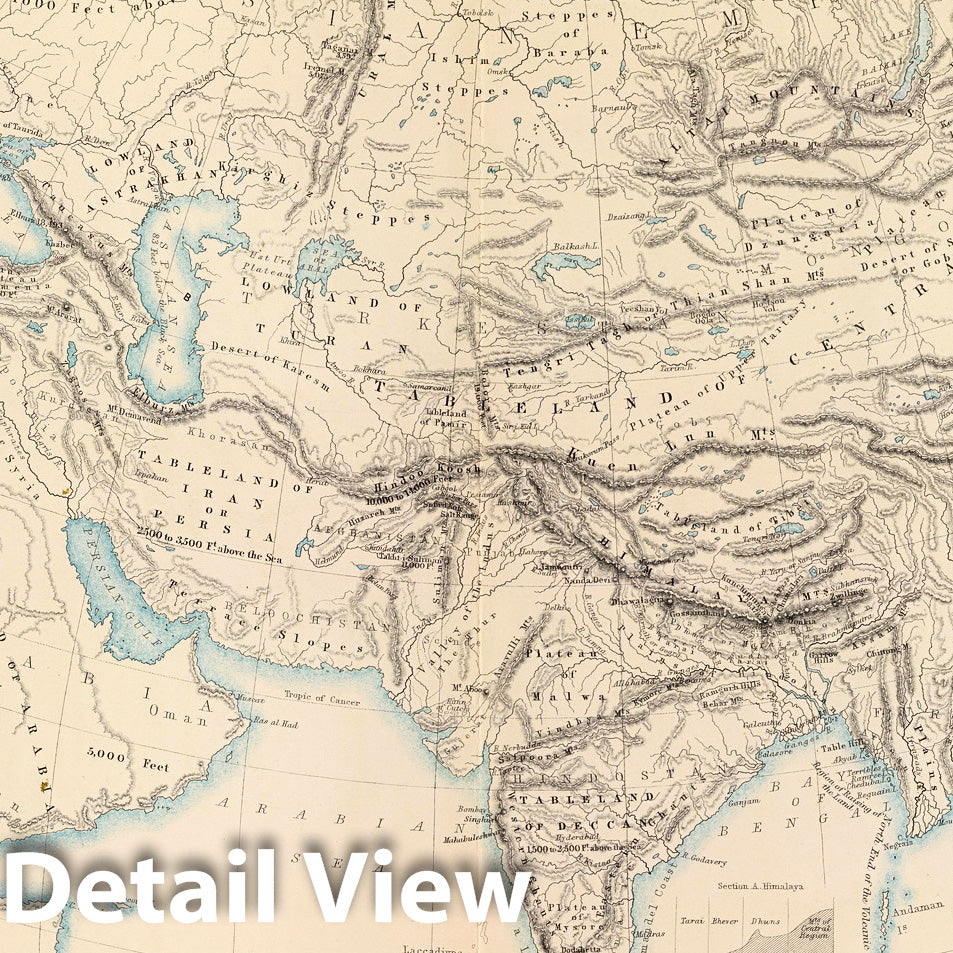 Historic Map : Physical Atlas Map, Physical Europe & Asia. 1856 - Vintage Wall Art