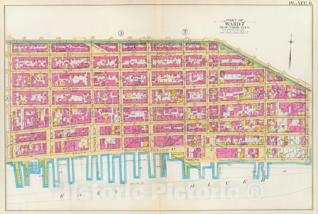 Historic Map : Manhattan Fire Insurance City Atlas Map, Pl. 6: ward 7. 1891 - Vintage Wall Art