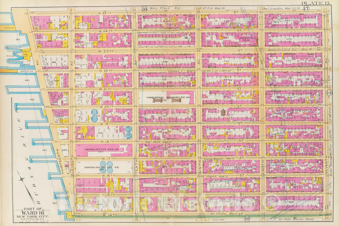 Historic Map : Manhattan Fire Insurance City Atlas Map, Pl. 13: ward 16. 1891 - Vintage Wall Art