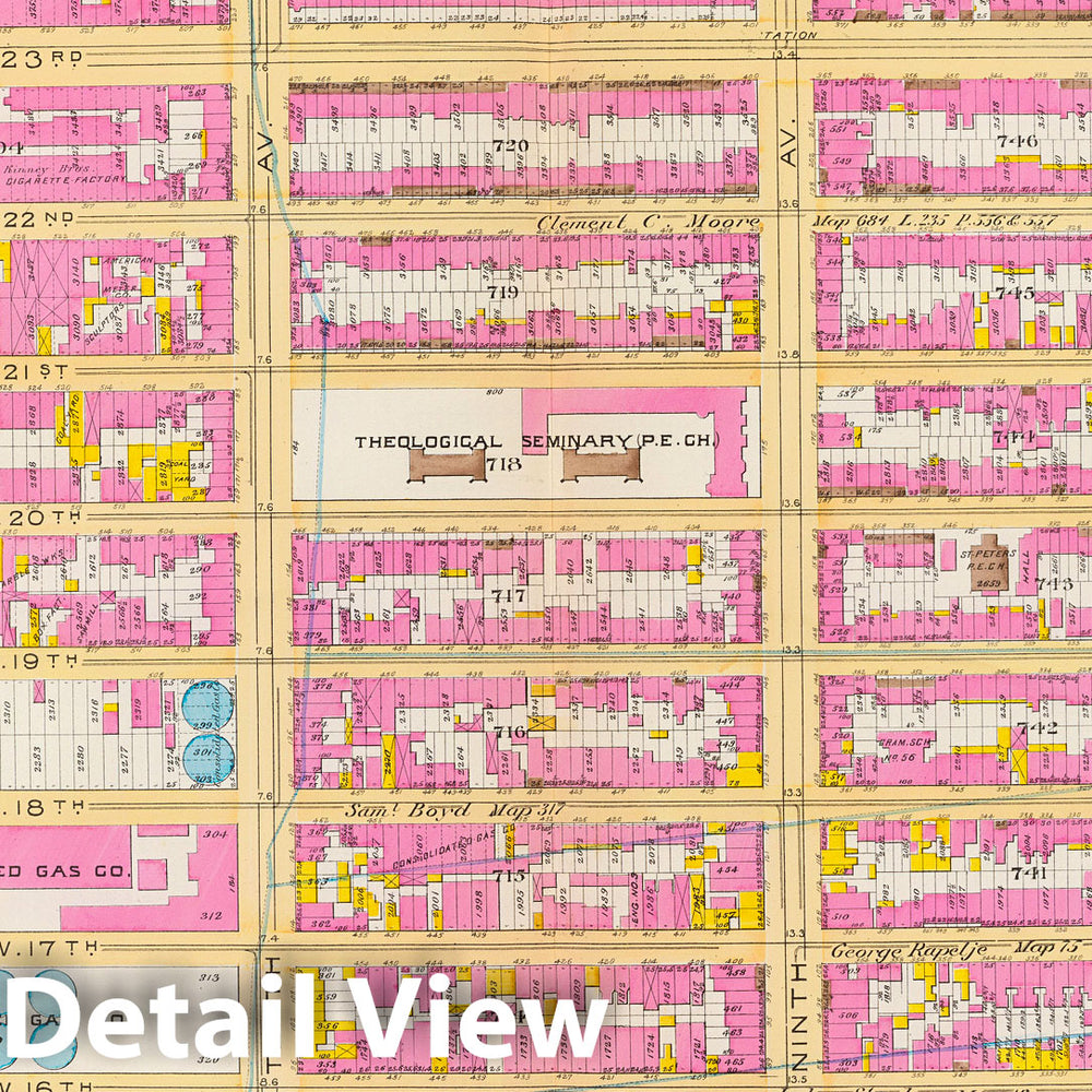 Historic Map : Manhattan Fire Insurance City Atlas Map, Pl. 13: ward 16. 1891 - Vintage Wall Art