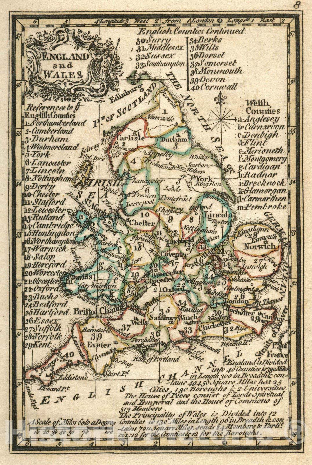 Historic Map : World Atlas Map, England And Wales 1758 - Vintage Wall Art