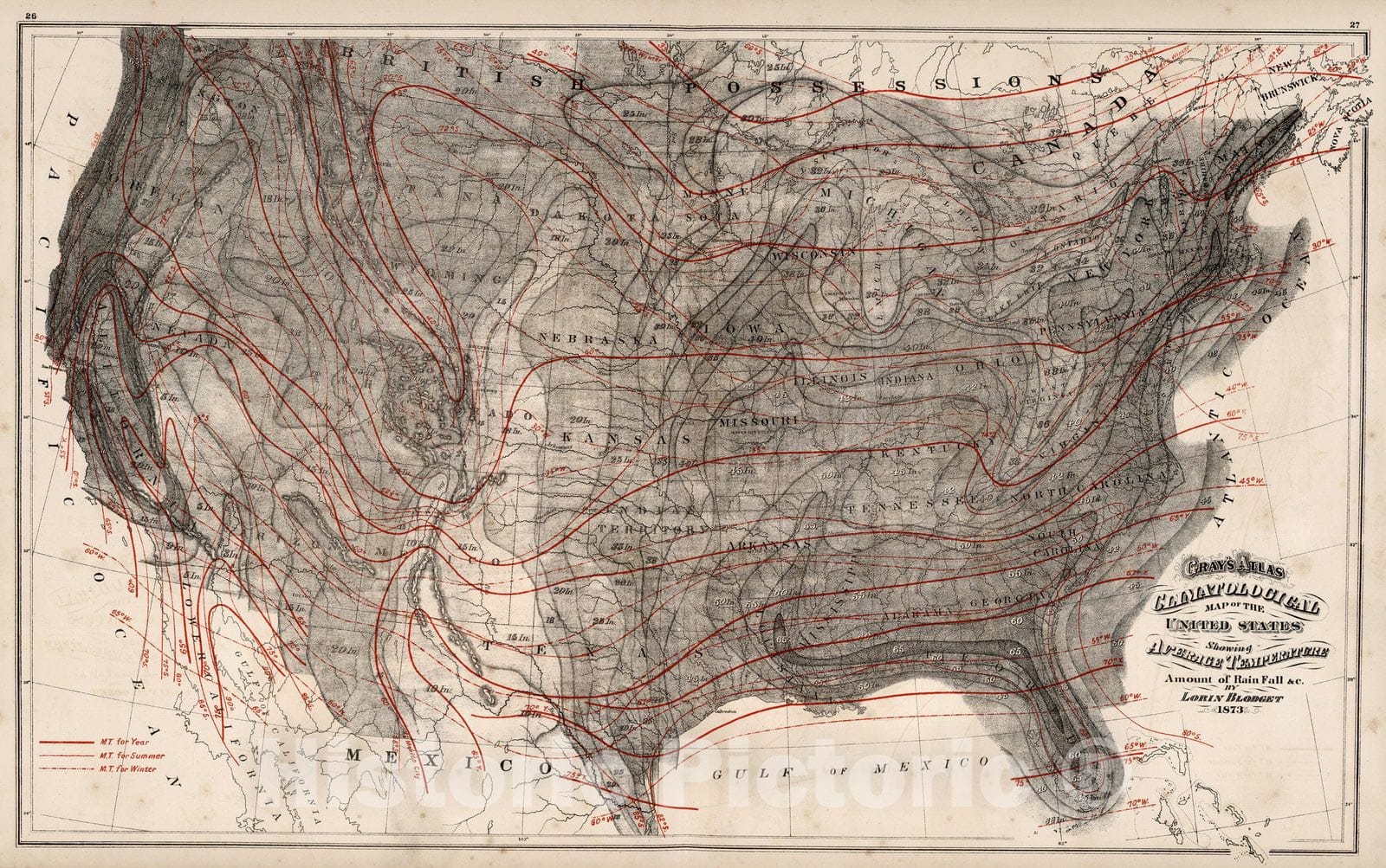 Historic Map : Climatological Map of the United States, 1873 - Vintage Wall Art