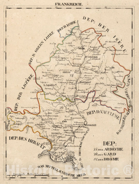 Historic Map : France, V.1:1-5: I: Frankreich. DEP: DEP: 75. Der Ardeche. 76. Des Gard. 81. Der Drome 1825 , Vintage Wall Art