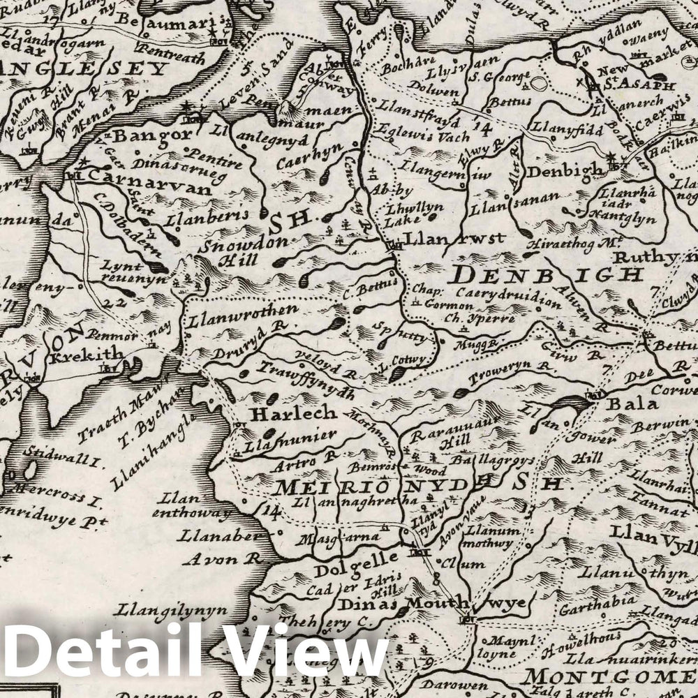 Historic Map : North Wales. By H. Moll Geographer 1724 - Vintage Wall Art