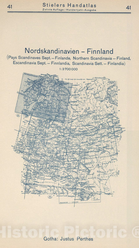 Historic Map : Index Map: 41. Nordskandinavien - Finnland. North Scandinavia - Finland, 1925 - Vintage Wall Art