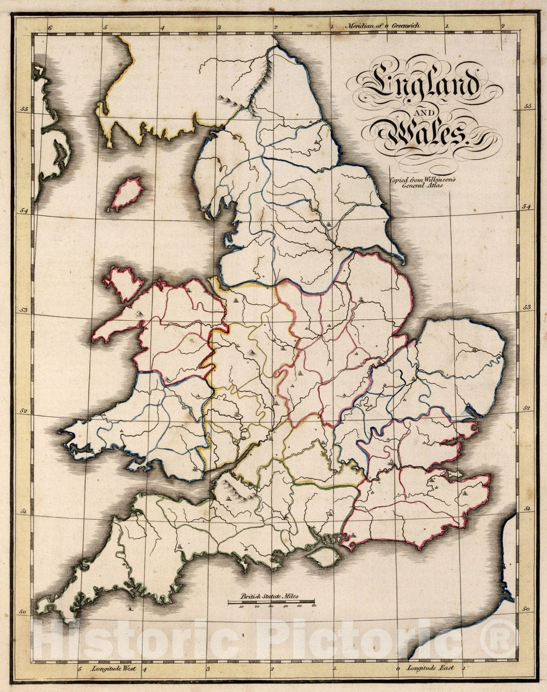 Historic Map : School Atlas Map, England and Wales 1815 - Vintage Wall Art