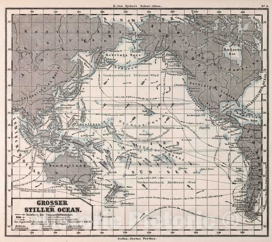 Historic Map : School Atlas Map, 4. Grosser oder Stller Ocean. Pacific Ocean. 1872 - Vintage Wall Art