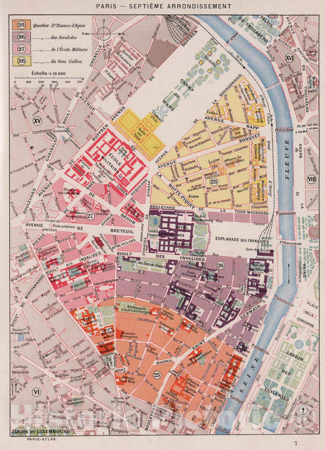 Historic Map : Paris , France, Paris (France), City Atlas Map, Paris - Septieme Arrondissement. 1900 , Vintage Wall Art