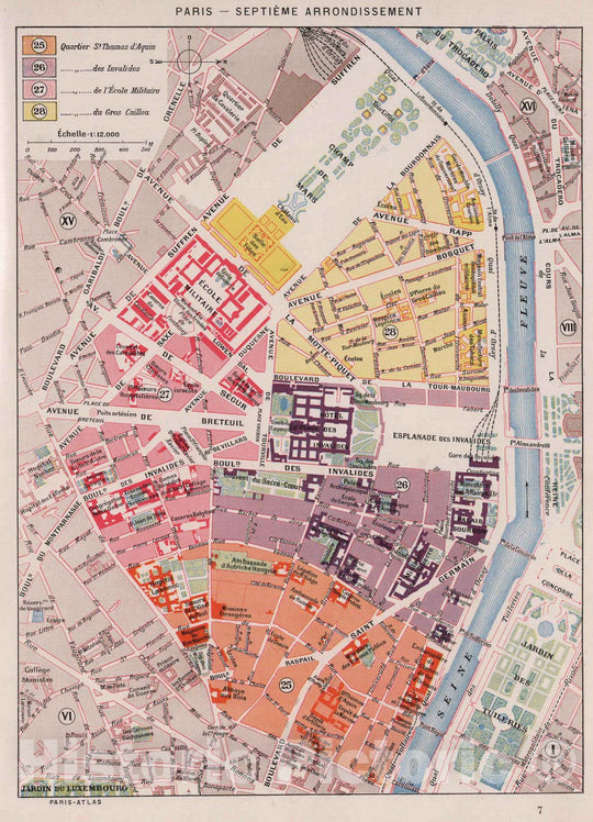 Historic Map : Paris , France, Paris (France), City Atlas Map, Paris - Septieme Arrondissement. 1900 , Vintage Wall Art