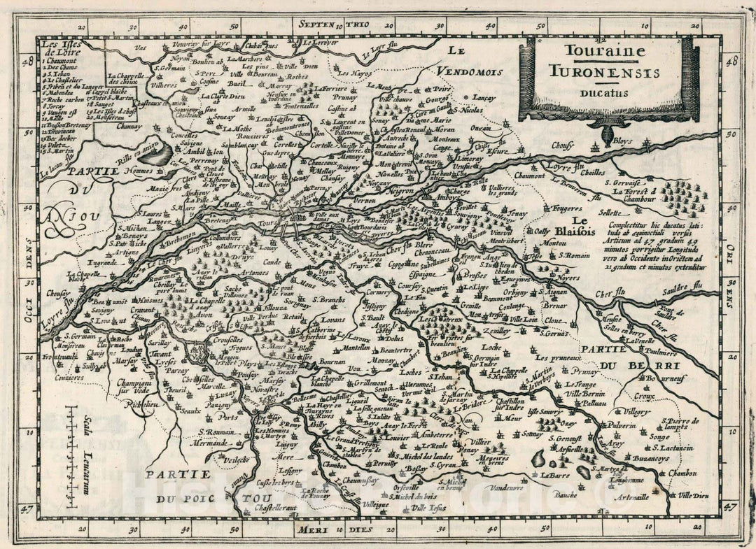 Historic Map : France,Touraine - Turonensis Ducatus 1636 , Vintage Wall Art