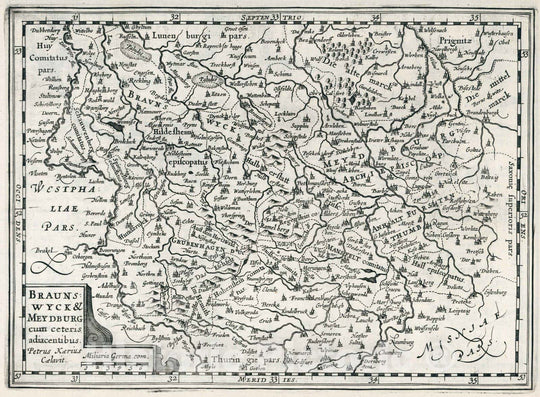 Historic Map : Germany,Braunswyck & Meydburg : cum ceteris adiacentibus 1636 , Vintage Wall Art