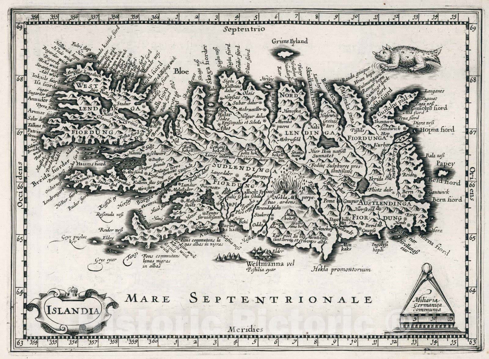 Historic Map : Iceland,Islandia 1636 , Vintage Wall Art