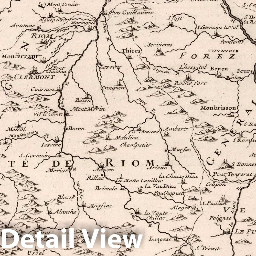 Historic Map : World Atlas Map, Gouvernement General du Lionnois Generalitez de Lion et de Riom, France. 1717 - Vintage Wall Art