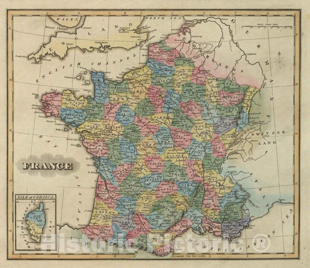 Historic Map : World Atlas Map, France. 1823 - Vintage Wall Art