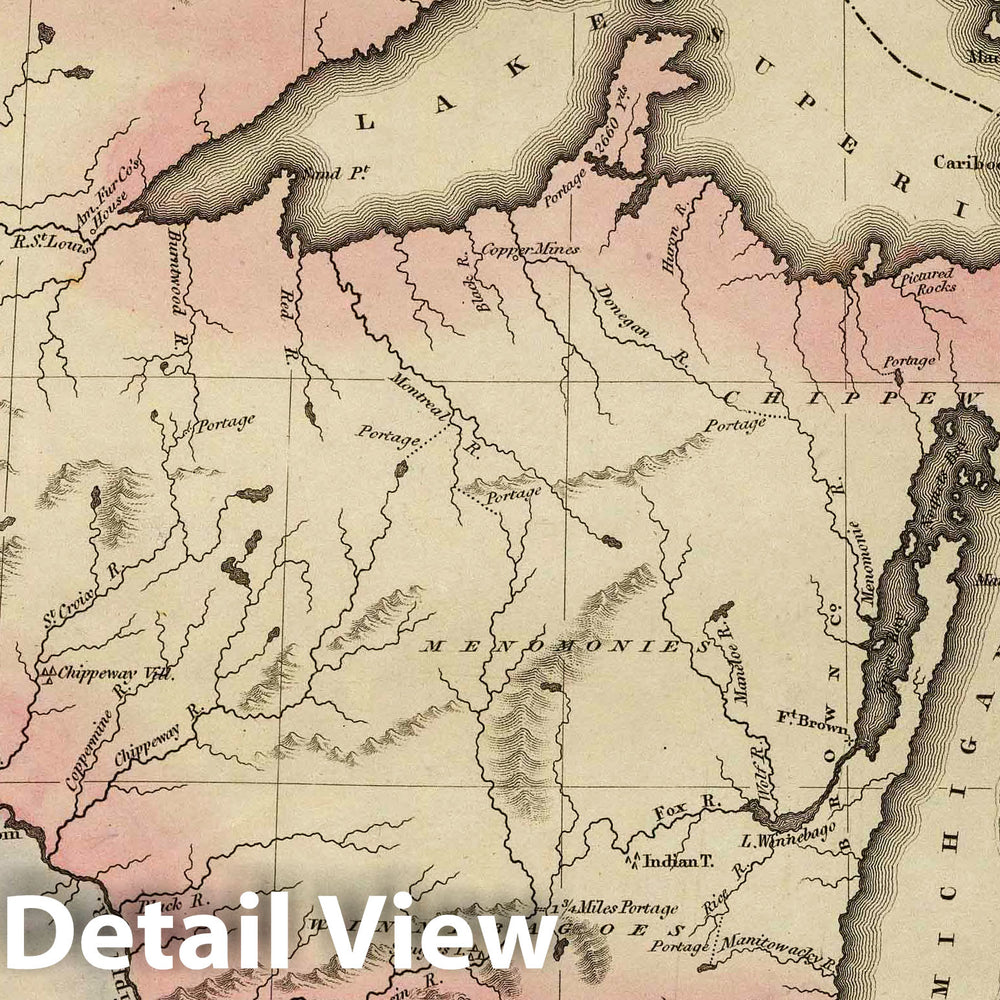 Historic Map : Michigan,Michigan Ter. 1823 , Vintage Wall Art