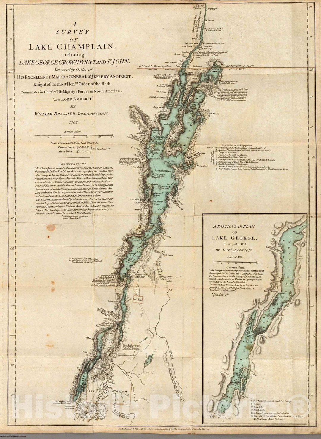 Historic Map - A Survey of Lake Champlain, including Lake George, Crown Point and St. John. 1776 - Vintage Wall Art