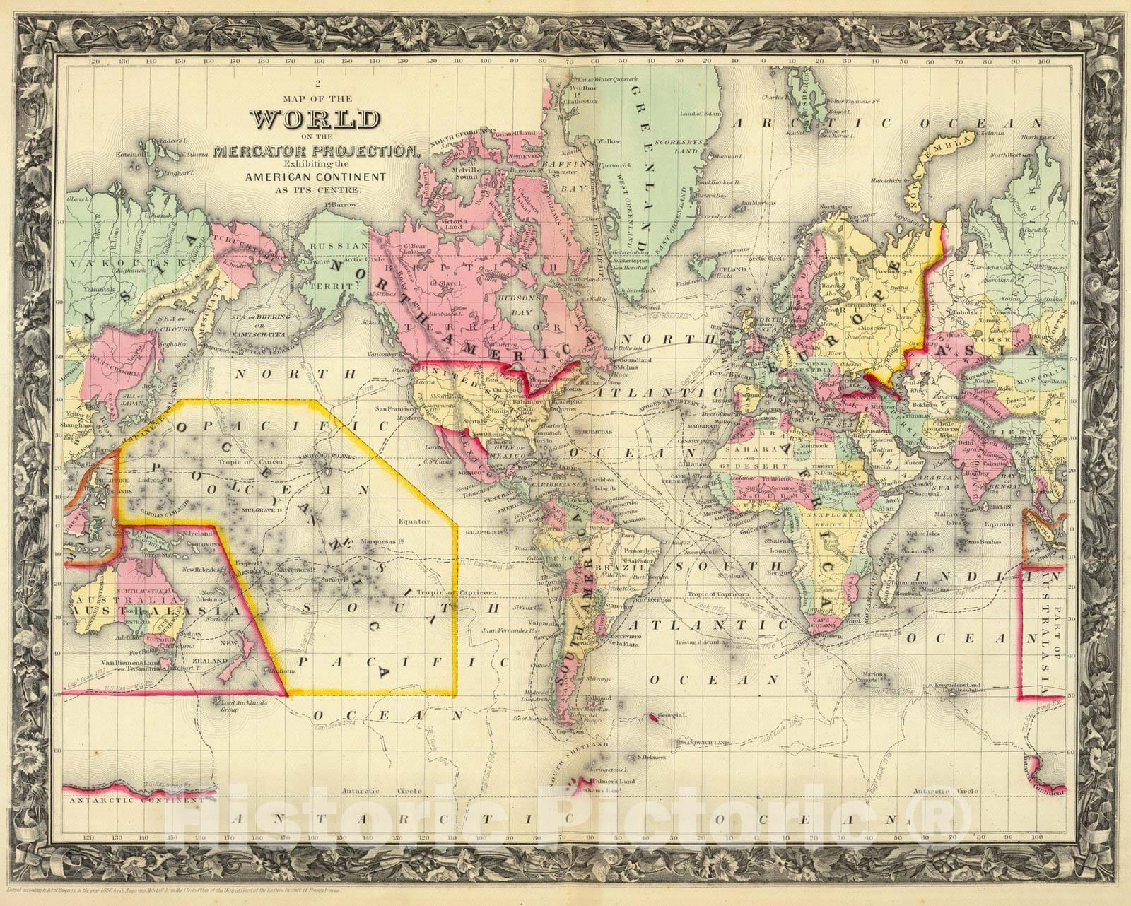 Historic Map : Map of The World On The Mercator Projection, 1860 - Vintage Wall Art