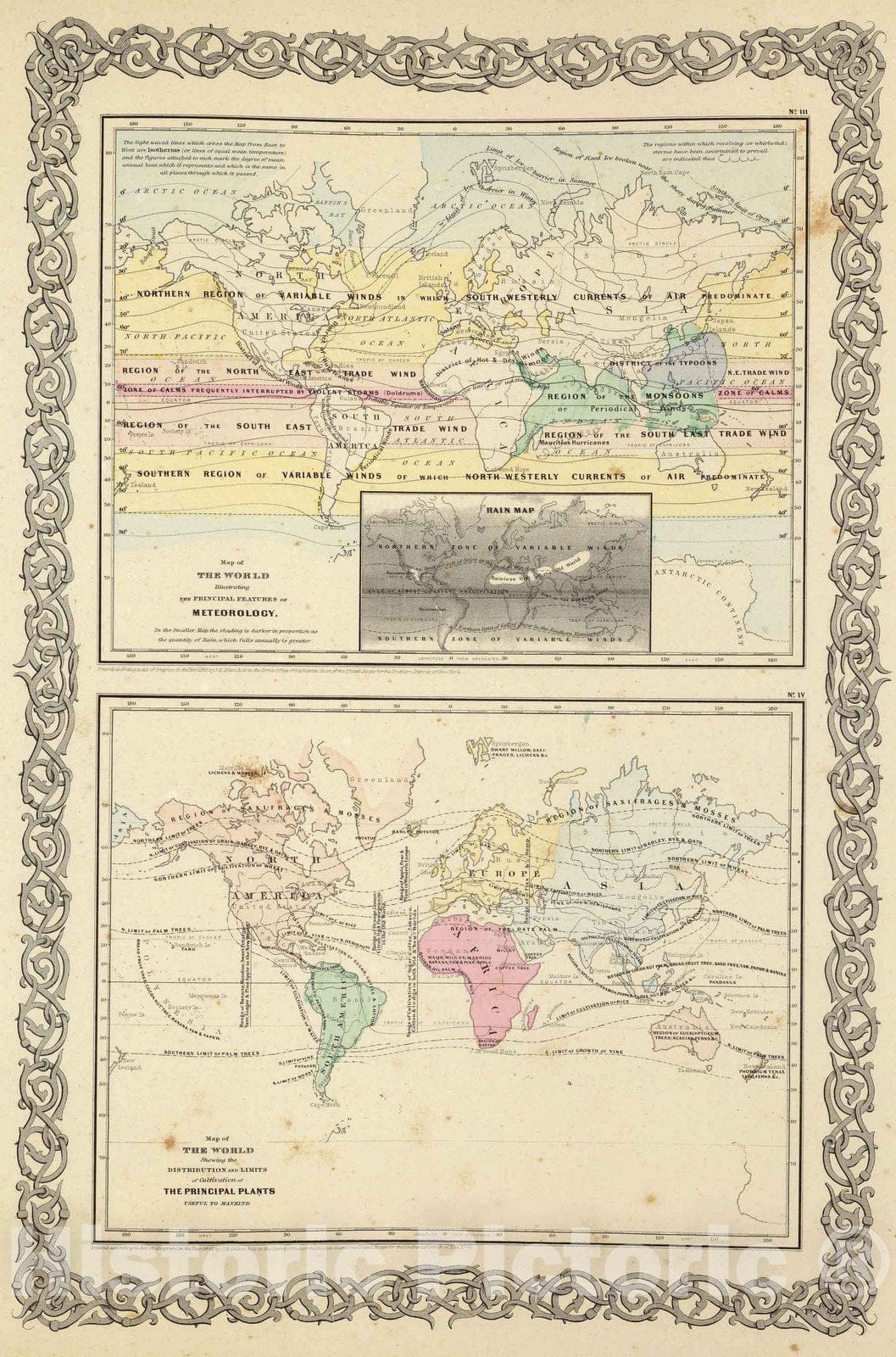 Historic Map : Map of The World Illustrating Meteorology And Limits of Cultivation, 1856 - Vintage Wall Art