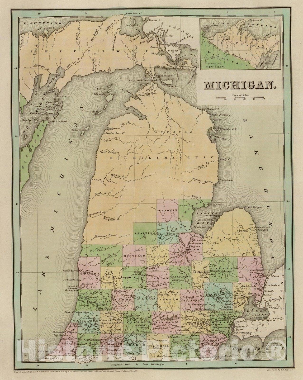 Historic Map : Michigan. 1838 - Vintage Wall Art