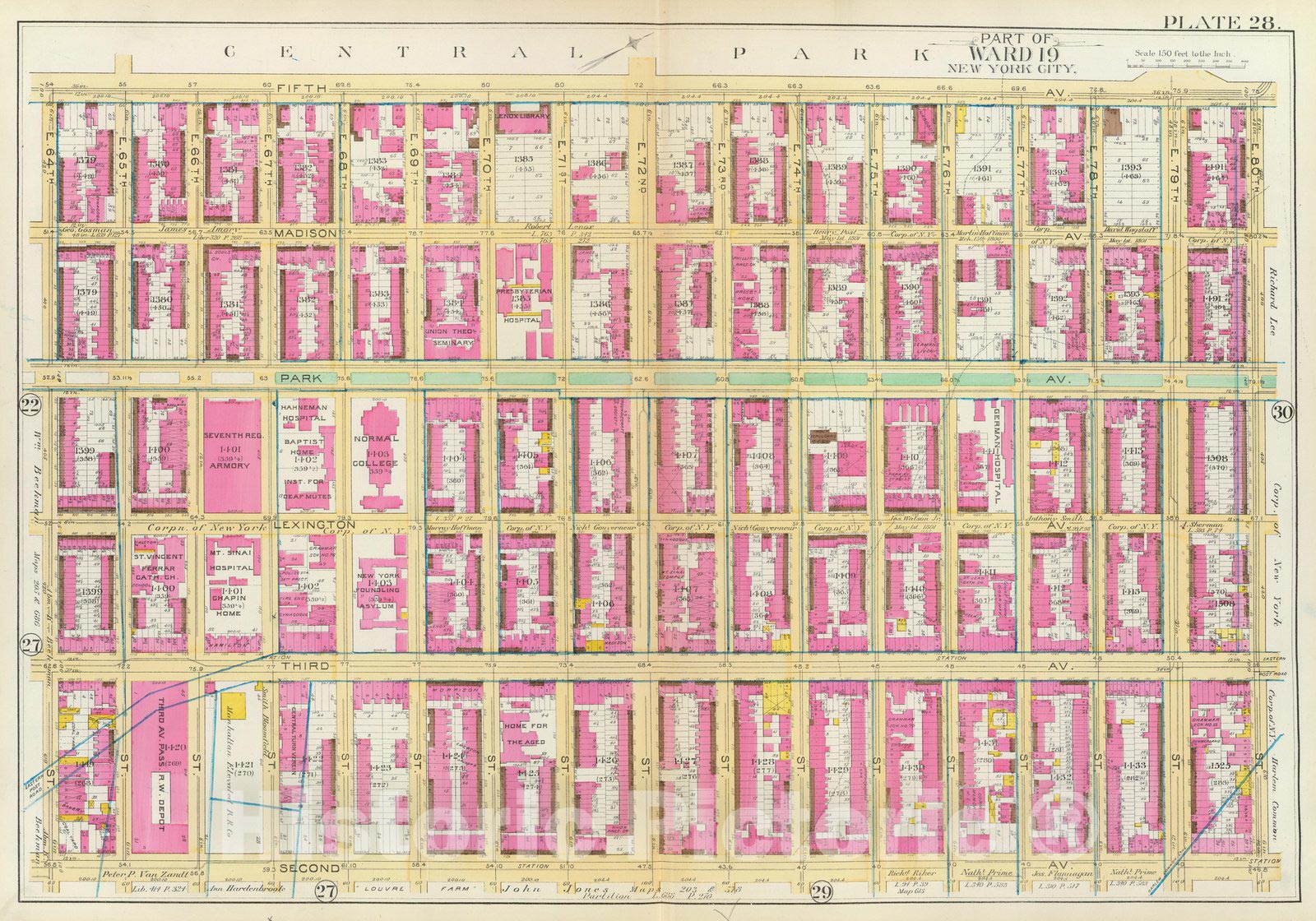 Historic Map : Manhattan Fire Insurance City Atlas Map, Pl. 28: ward 19. 1891 - Vintage Wall Art