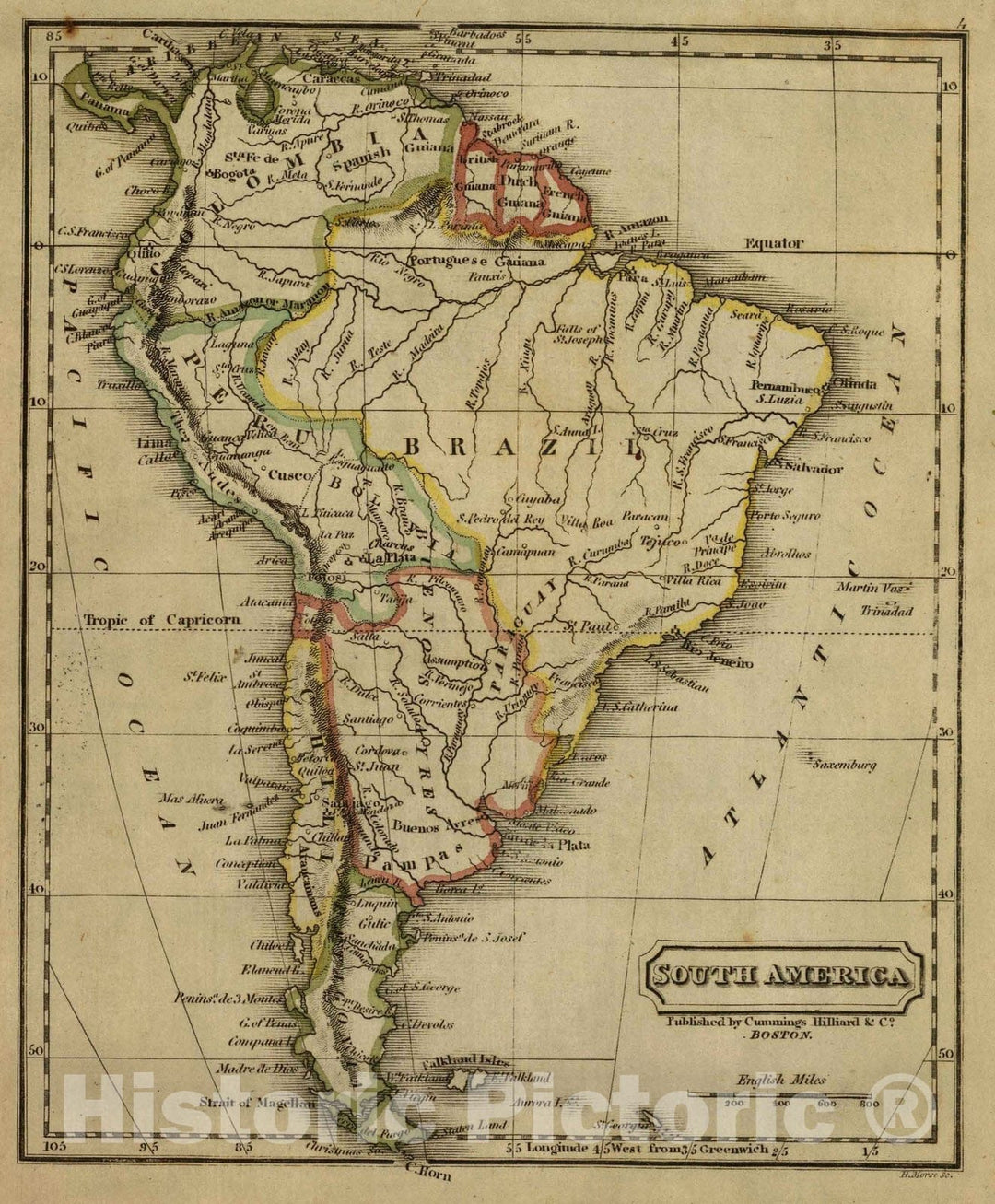 Historic Map : School Atlas Map, South America. 1826 - Vintage Wall Art