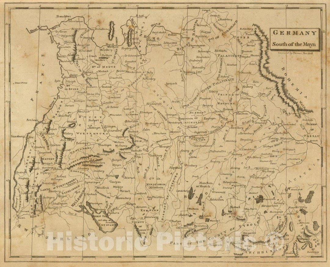 Historic Map : World Atlas Map, Germany south. 1812 - Vintage Wall Art