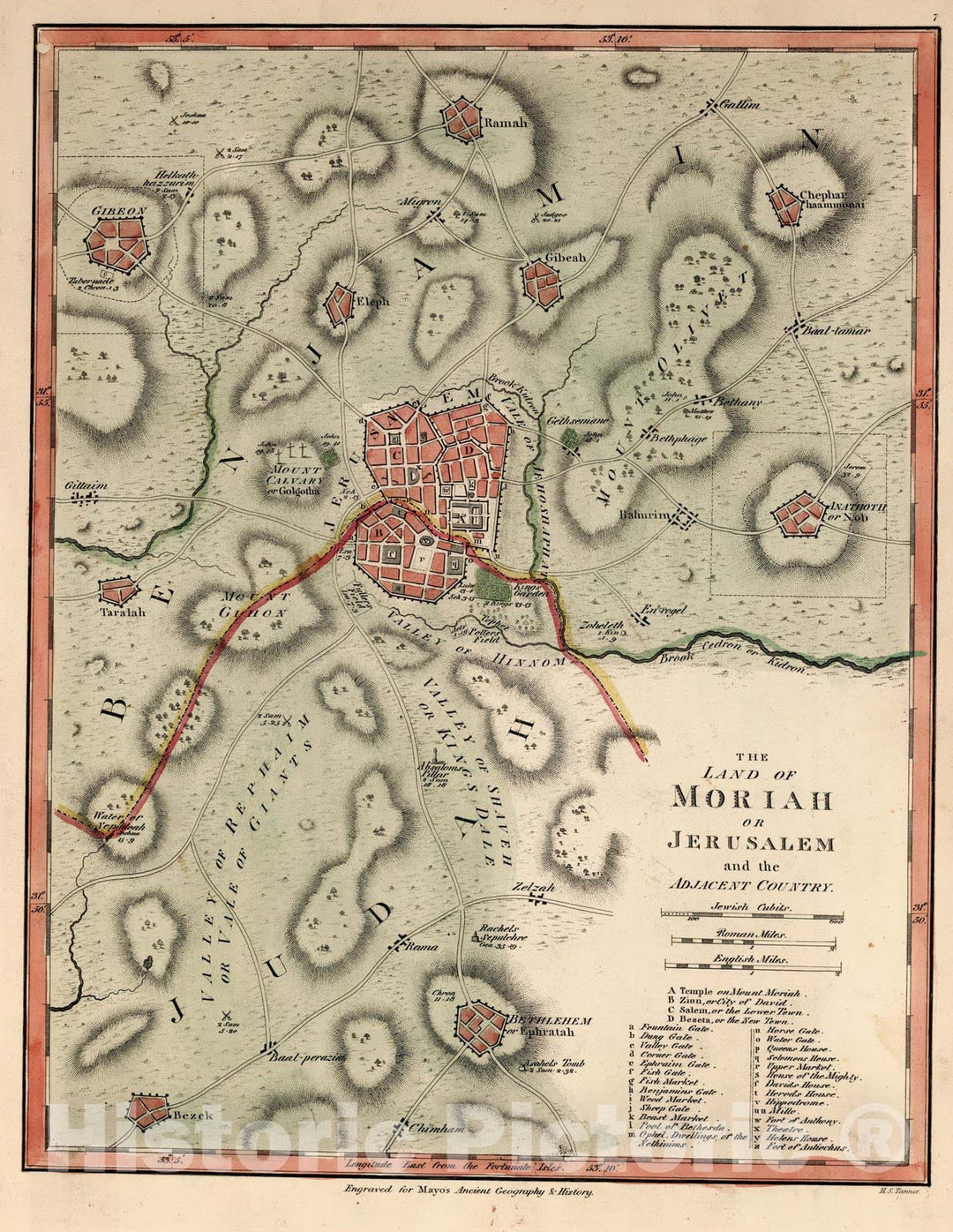 Historic Map : Classical Atlas Map, The Land of Moriah or Jerusalem and the Adjacent Country 1815 - Vintage Wall Art