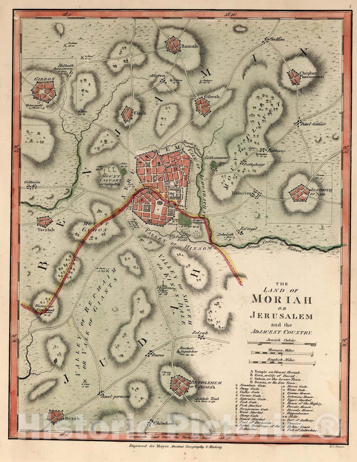 Historic Map : Classical Atlas Map, The Land of Moriah or Jerusalem and the Adjacent Country 1815 - Vintage Wall Art