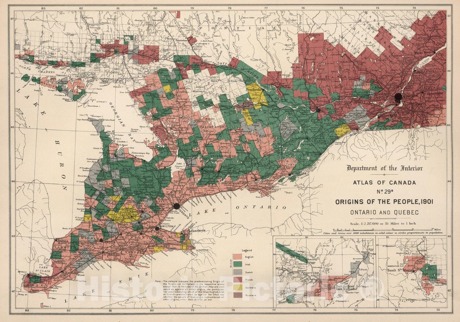 Historic Map : No. 29 B, Origins of the people, 1901 ; Ontario and Quebec 1906 - Vintage Wall Art