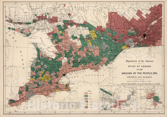 Historic Map : No. 29 B, Origins of the people, 1901 ; Ontario and Quebec 1906 - Vintage Wall Art