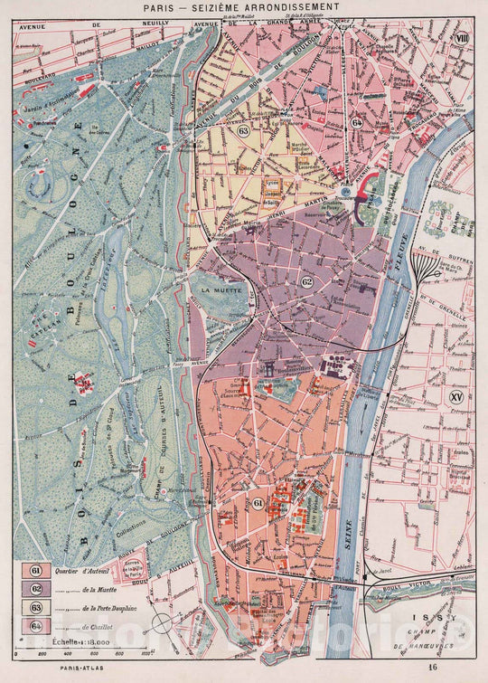 Historic Map : Paris , France, Paris (France), City Atlas Map, Paris - Seizieme Arrondissement. 1900 , Vintage Wall Art