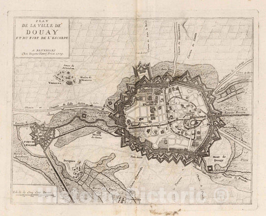 Historic Map : Douai , France,48. La Ville de Douay (Douai), France & le Fort d'Escarpe. 1709. 1709 , Vintage Wall Art