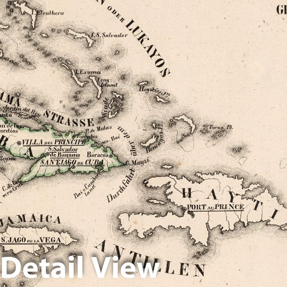 Historic Map : Cuba, V.1:1-5: IV: Spanien. Die Spanisch Amerikanischen Kolonien.Cuba mit Pinos.Puerto Rico 1825 , Vintage Wall Art