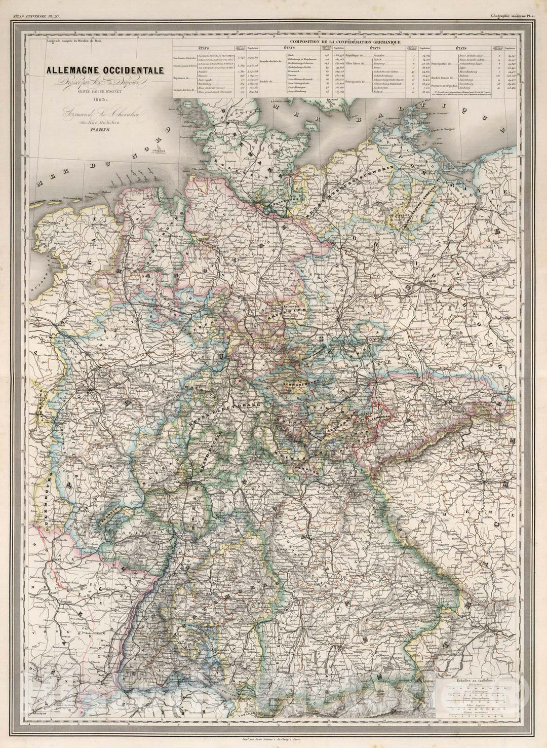 Historic Map : Germany,Allemagne Occidentale. Pl. 20 1863 , Vintage Wall Art