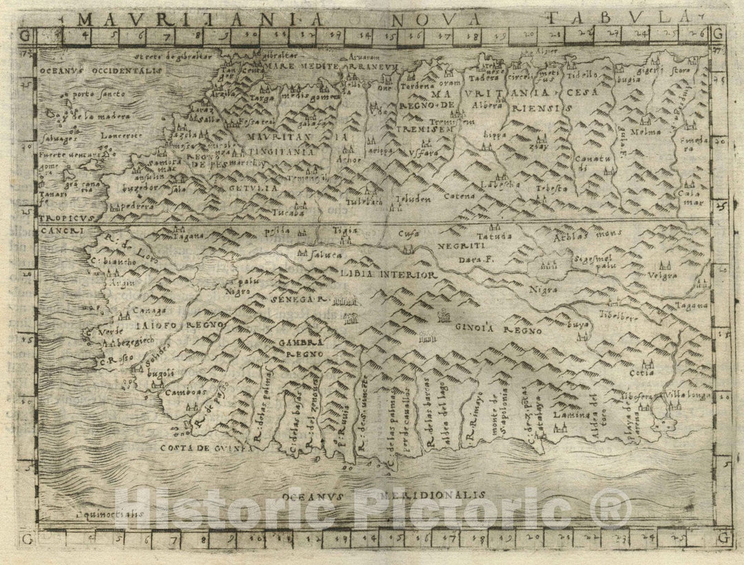 Historic Map : Northwest AfricaMauritania nova tabula 1548 , Vintage Wall Art