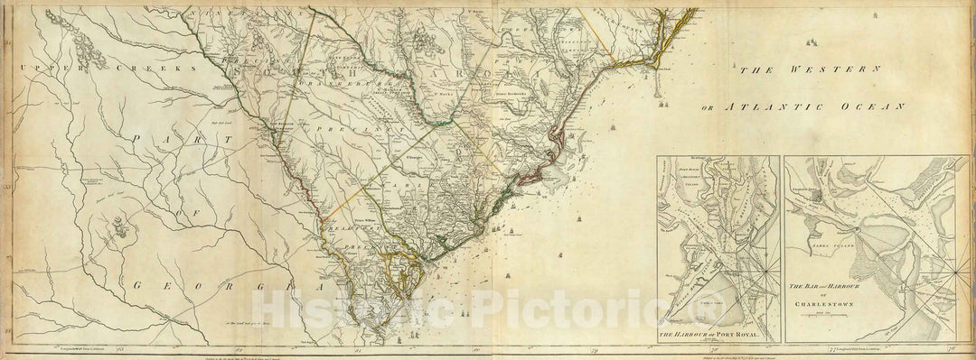 Historic Map : Map Of North And South Carolina With Their Indian Frontiers. (Southern Section), 1776, Vintage Wall Decor