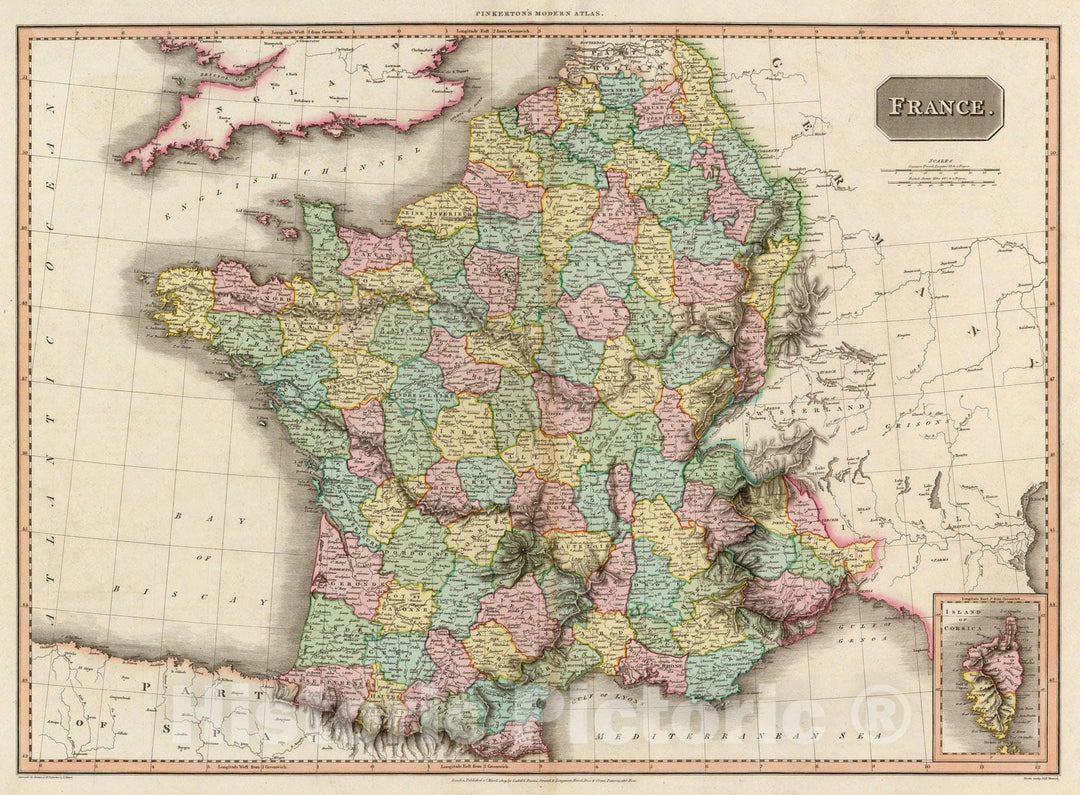 Historic Map : World Atlas Map, France. 1809 - Vintage Wall Art