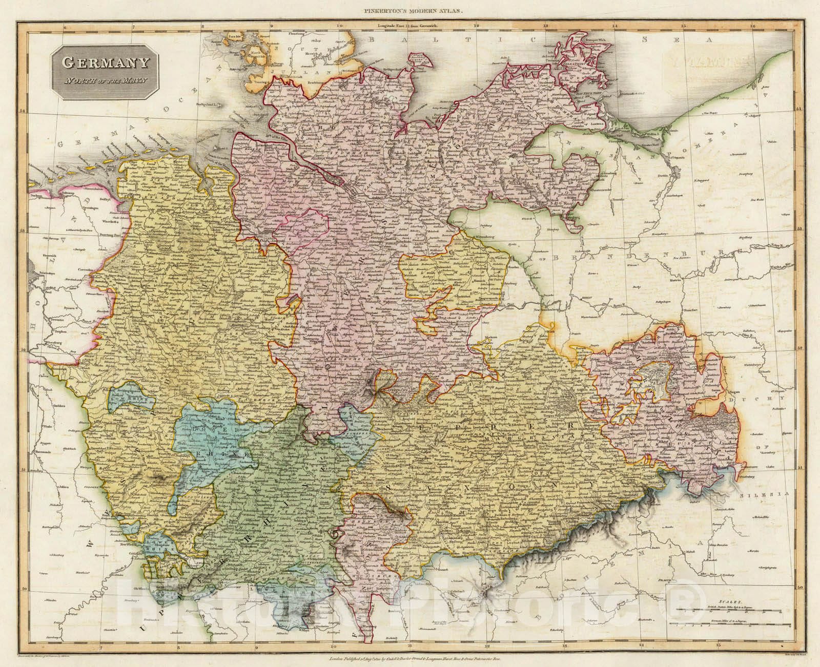 Historic Map : World Atlas Map, Germany north of the Mayn. 1810 - Vintage Wall Art