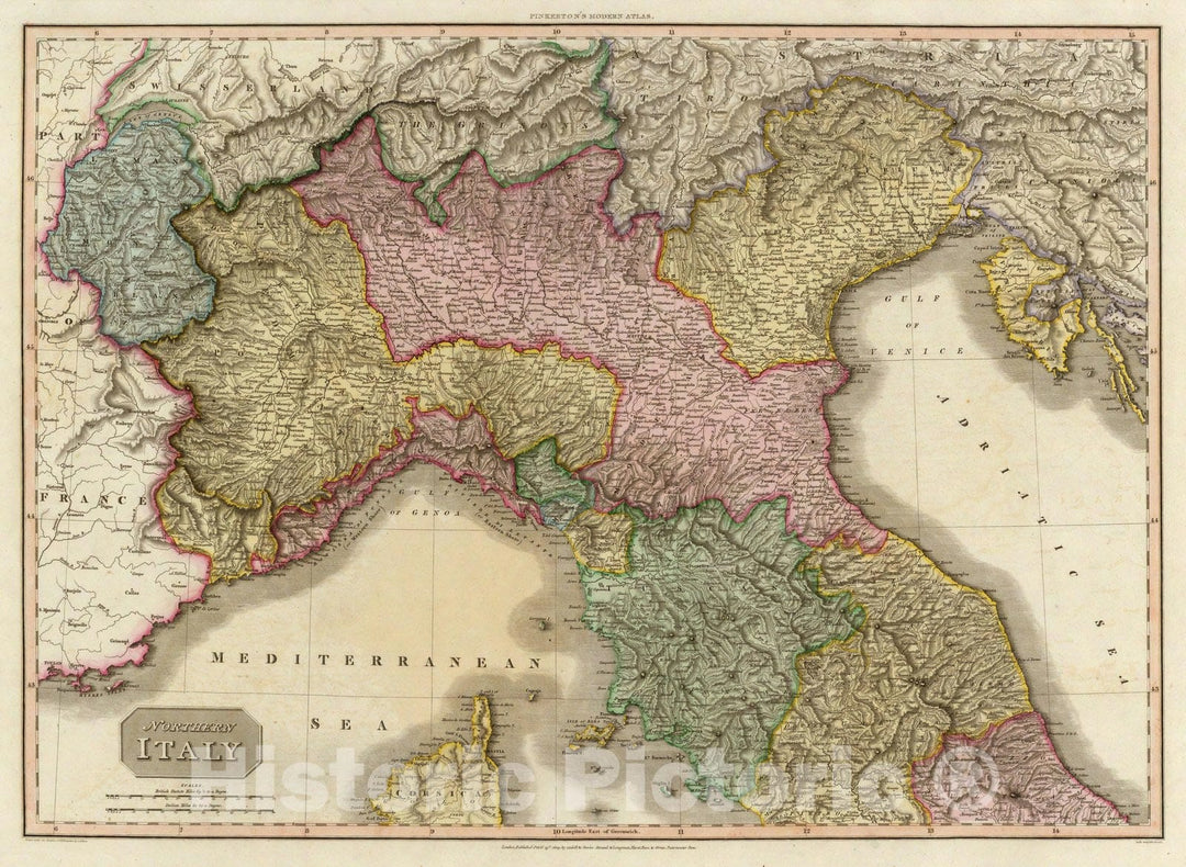 Historic Map : World Atlas Map, Northern Italy. 1809 - Vintage Wall Art