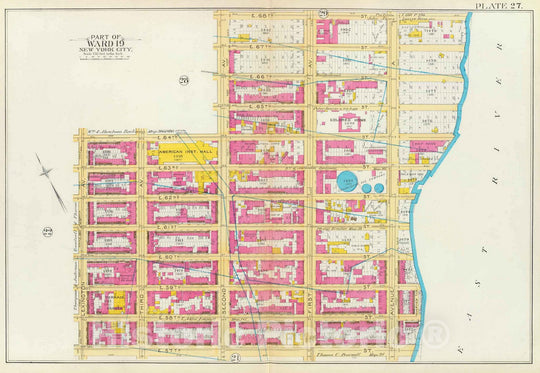 Historic Map : Manhattan Fire Insurance City Atlas Map, Pl. 27: ward 19. 1891 - Vintage Wall Art