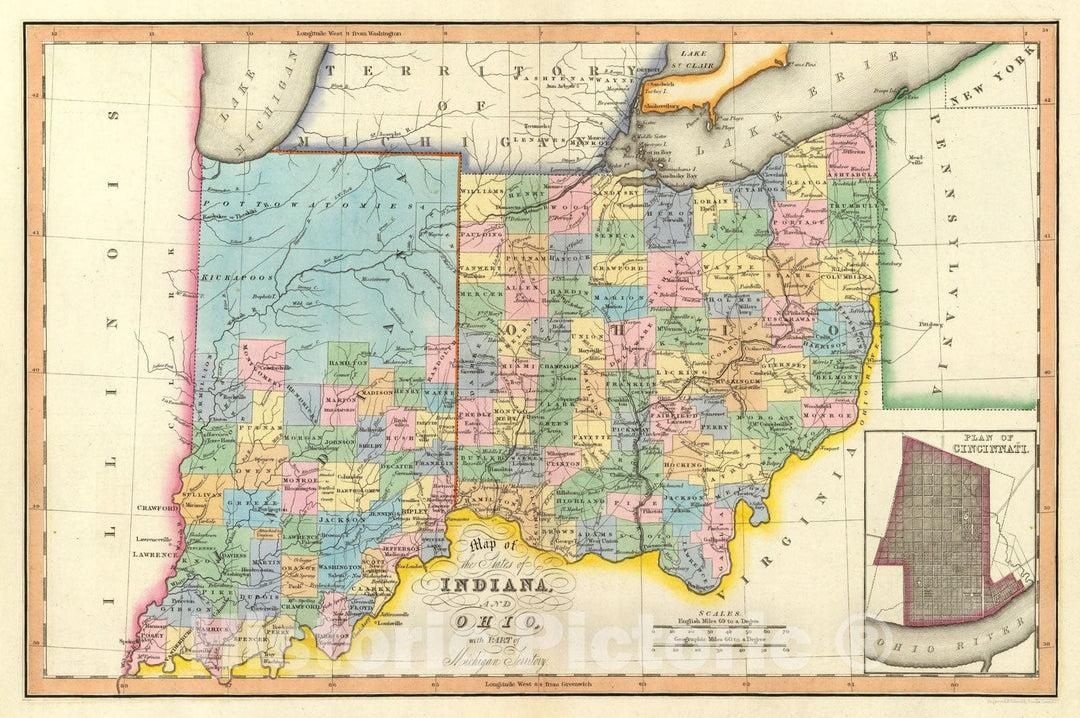 Historic Map : Indiana, Ohio. 1832 - Vintage Wall Art