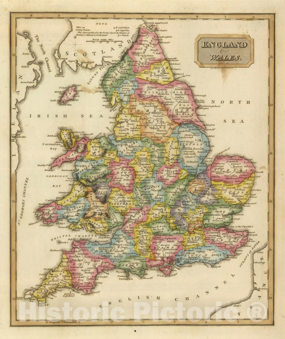 Historic Map - World Atlas Map, England and Wales. 1822 - Vintage Wall Art