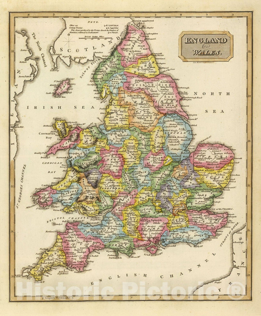 Historic Map - World Atlas Map, England and Wales. 1822 - Vintage Wall Art